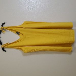 Modcloth V-Neck Tie Shoulder Mustard Yellow Linen Blend Shift Dress 2X